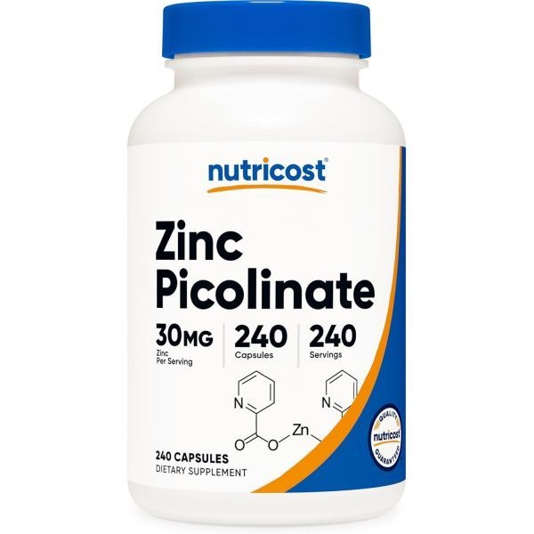 Nutricost [해외] 뉴트리코스트 아연 피콜린산염 30mg, 240캡슐 - 글루텐 프리 및 GMO