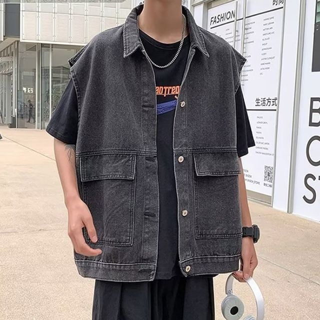 남성아우터 데일리 남자청조끼 데님 루즈핏 2컬러 남자조끼 조끼