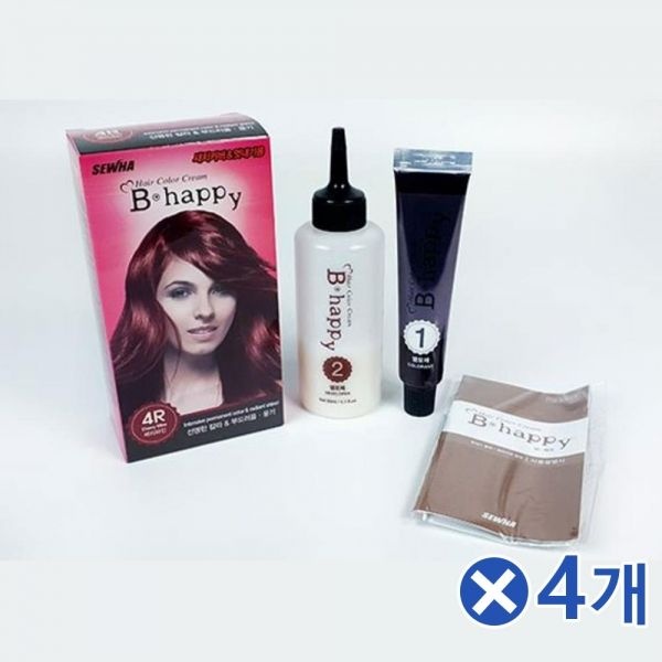 4R 새치 크림타입 염색제 비해피 염색약 체리와인x4개