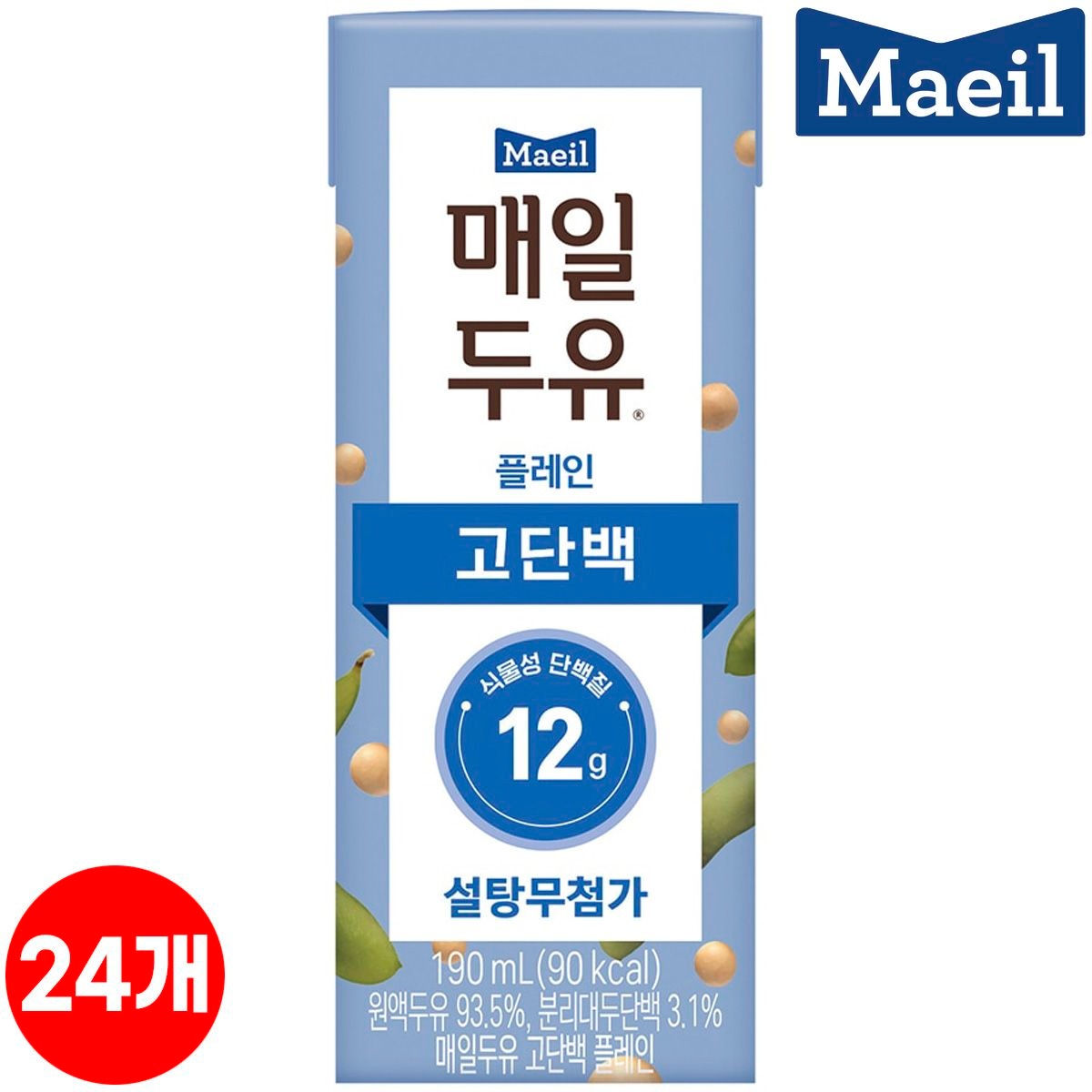 매일 플레인 고단백 두유 (식물성 단백질 12g) 190ml x 24개