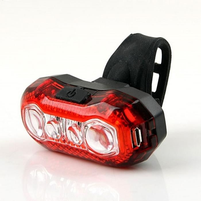 Coms USB 충전 자전거 LED 안전 점멸기 Red Light