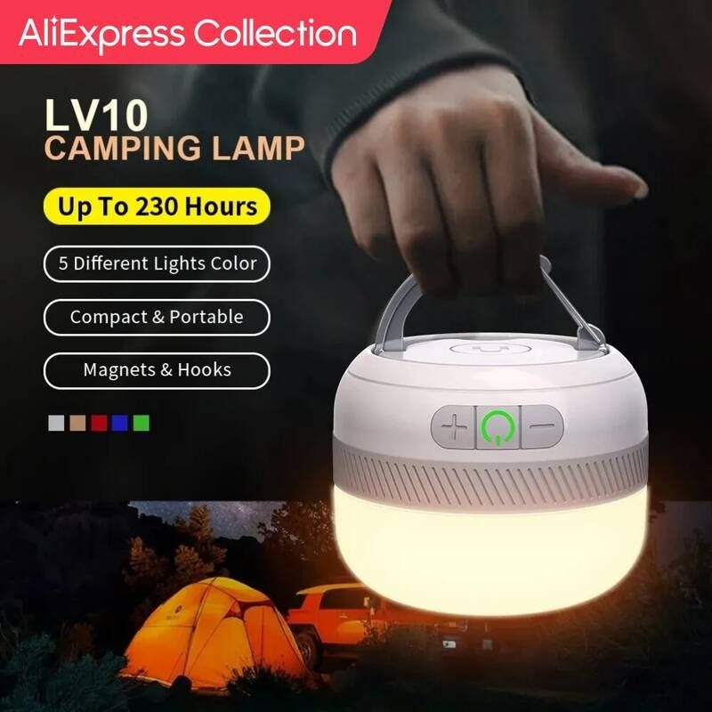 UnKnown [해외] 캠핑랜턴 AliExpress 컬렉션 NATFIRE LV10 캠핑 조명 USB C 충전식 야외 텐트 램프용 5 가지 색상 손전등 포함 230 시간