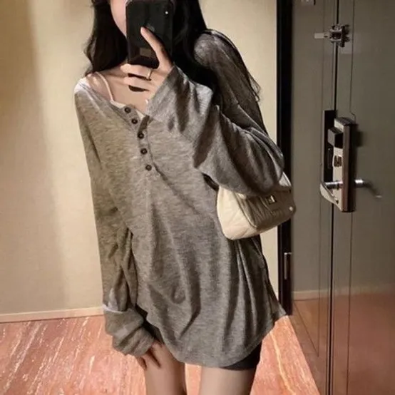 베이직 보트넥 버튼 루즈핏 티셔츠 여성상의 패션티셔츠 여자상의 데일리룩 캐주얼상의