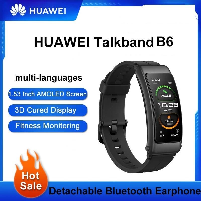 [해외] 오리지널 화웨이 Talkband B6 블루투스 5.2 스마트 팔찌 웨어러블 스포츠 1.53 인치 AMOLED 스크린 기린 A1 프로세서