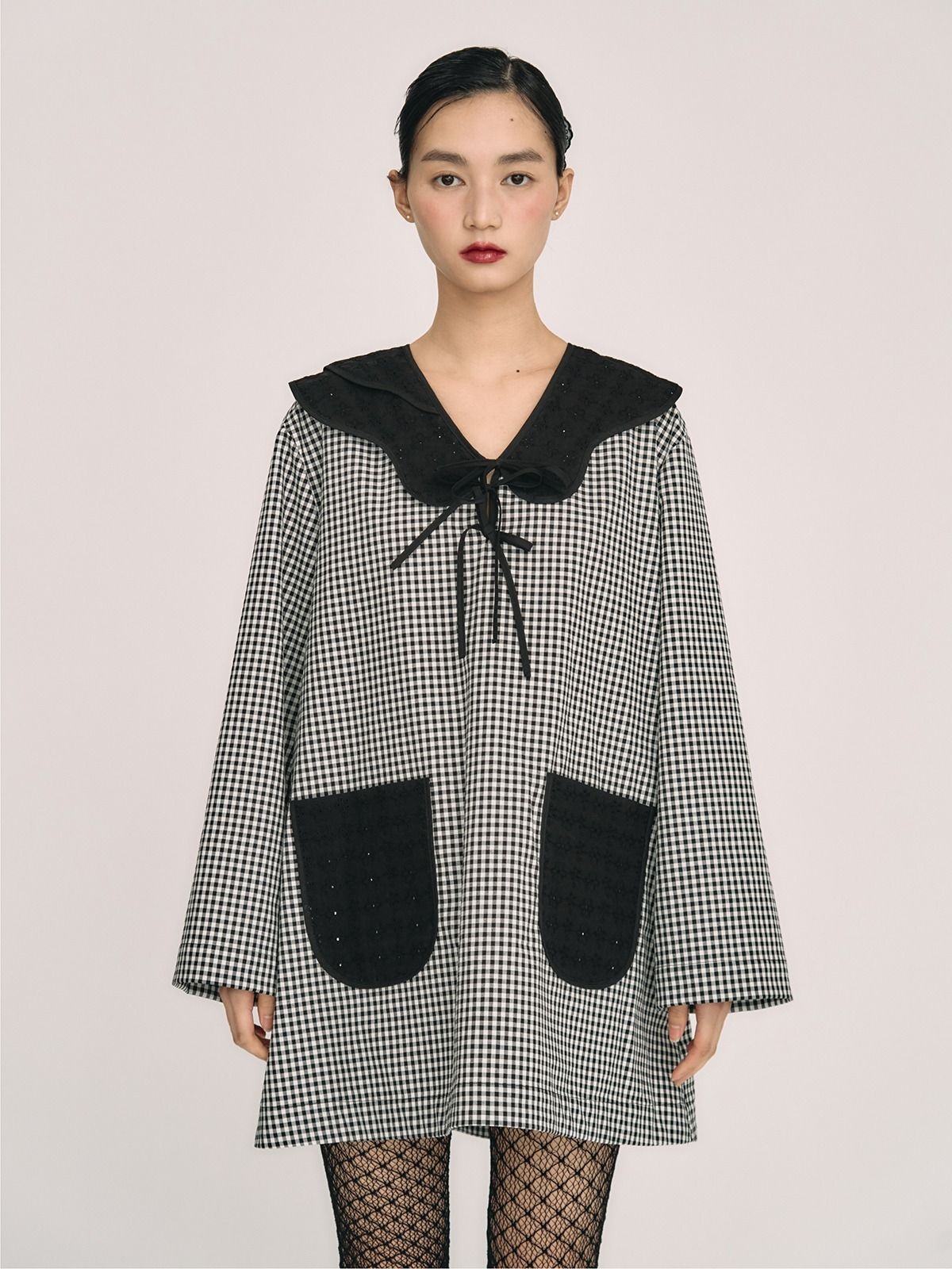 LOUISE Tunic Mini Dress-BW Gingham Check