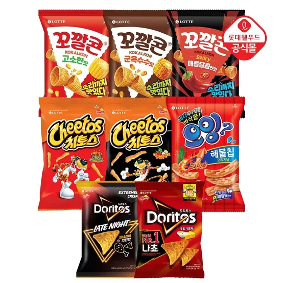롯데 인기 봉지과자 8종 20봉 7+7+6 골라담기 도리토스/꼬깔콘/치토스/오잉