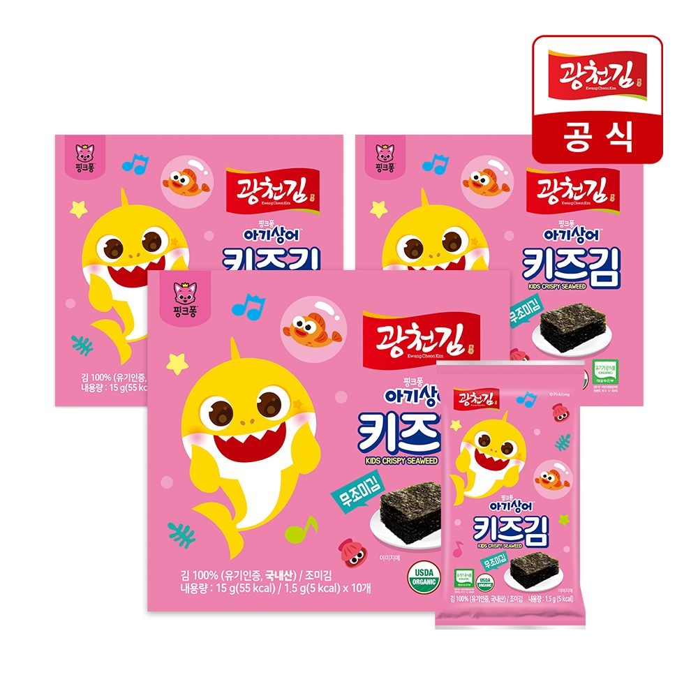 광천김 [광천김] 핑크퐁 키즈 무조미 미니 도시락김 1.5g 30봉
