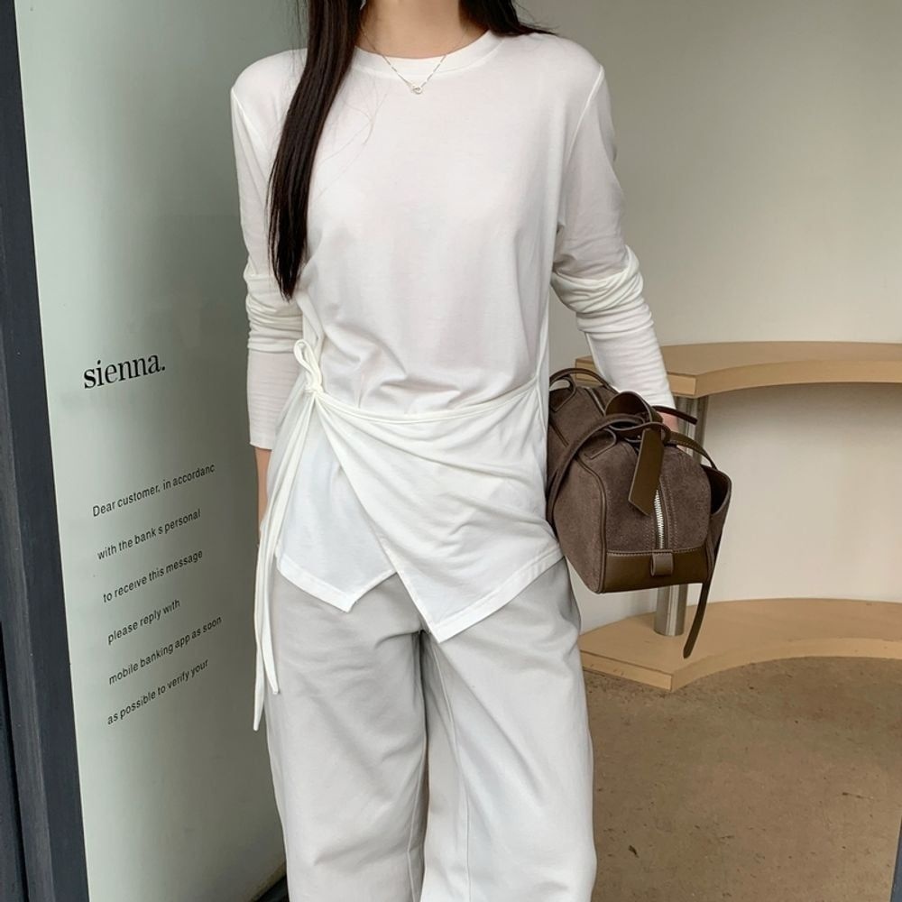 아인리 봄 가을 사이드 랩 여성 긴팔 티 ay 71028