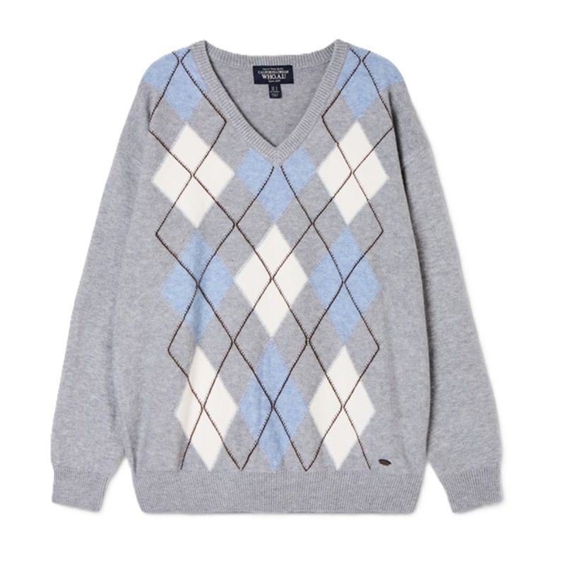 여성 V넥 니트 V-neck Argyle Pullover WHKAG4823F