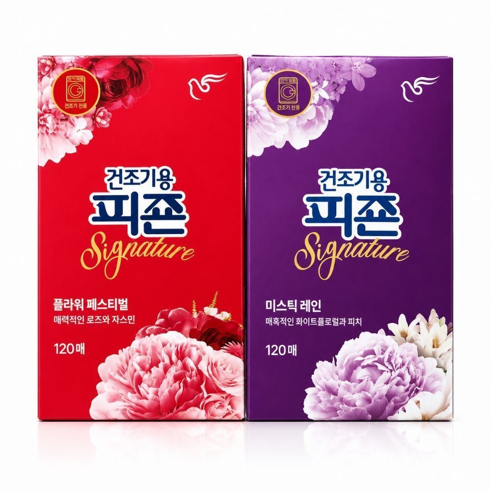 피죤 건조기용 피죤 시그니처 드라이시트 120매 x 2개(미스틱레인, 플라워페스티벌)