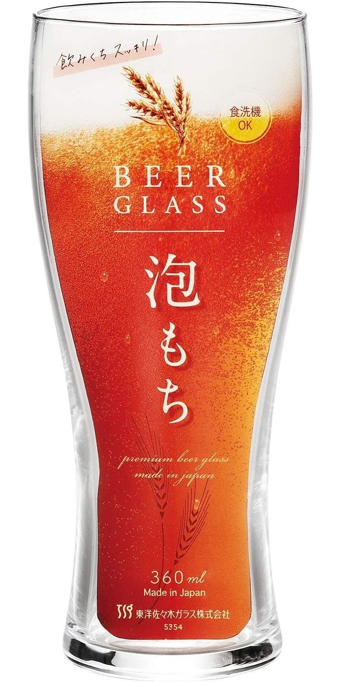 [해외] 일본 토요사사키 맥주잔 360ml 아와모치 거품 유리컵 비어글라스 B-21147-JAN-P
