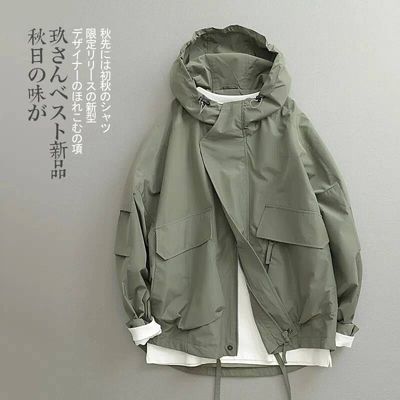 登山ウインドブレーカー フリースジャケット男性用 ウインドブレーカー ジャケット日本ヴィンテージファッション3Dフード緩い男性 コート・ジャケット ボンバー 衣料品