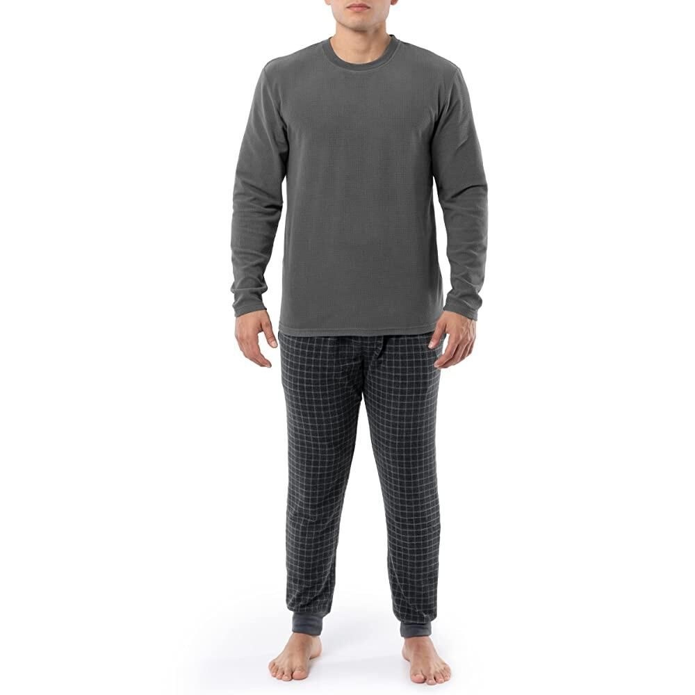 Joseph Abboud [해외] Joseph Abboud 남성용 드롭 니들 와플 니트 플리스 투피스 수면 파자마 트 회색. [호환]