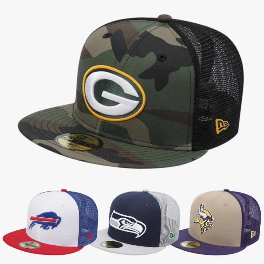 뉴에라 모자 NFL 베이직 59FIFTY 데일리 메쉬 캐주얼 피티드캡 (그린베이 패커스 / 우드랜드 카모 블랙)