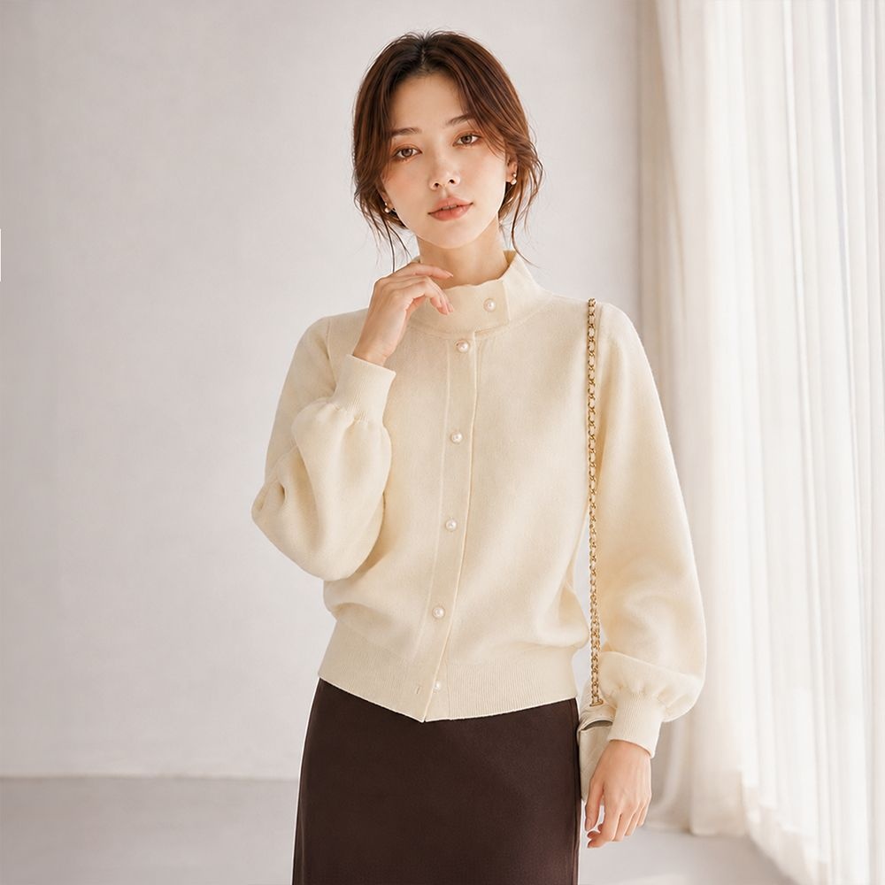 커스텀에이블 반하이넥 진주 퍼프 가디건_T2601CD005A