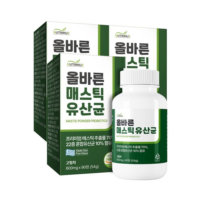 뉴트리너스 올바른 매스틱 유산균 (600mg x 90정) 3통