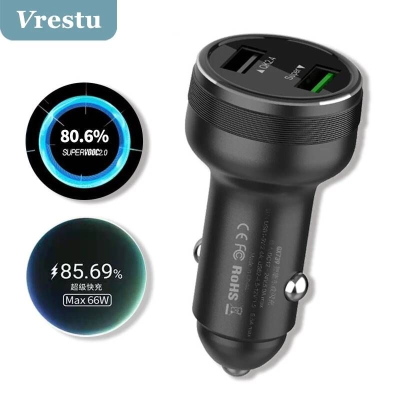 [해외] 차량용 시거잭 충전기 65W 6A 50W USB 차 3.0 SCP AFC FCP VOOC 다트 빠른 화웨이 OPPO R17 찾기 X Oneplus 9 리얼me 빨간색mi