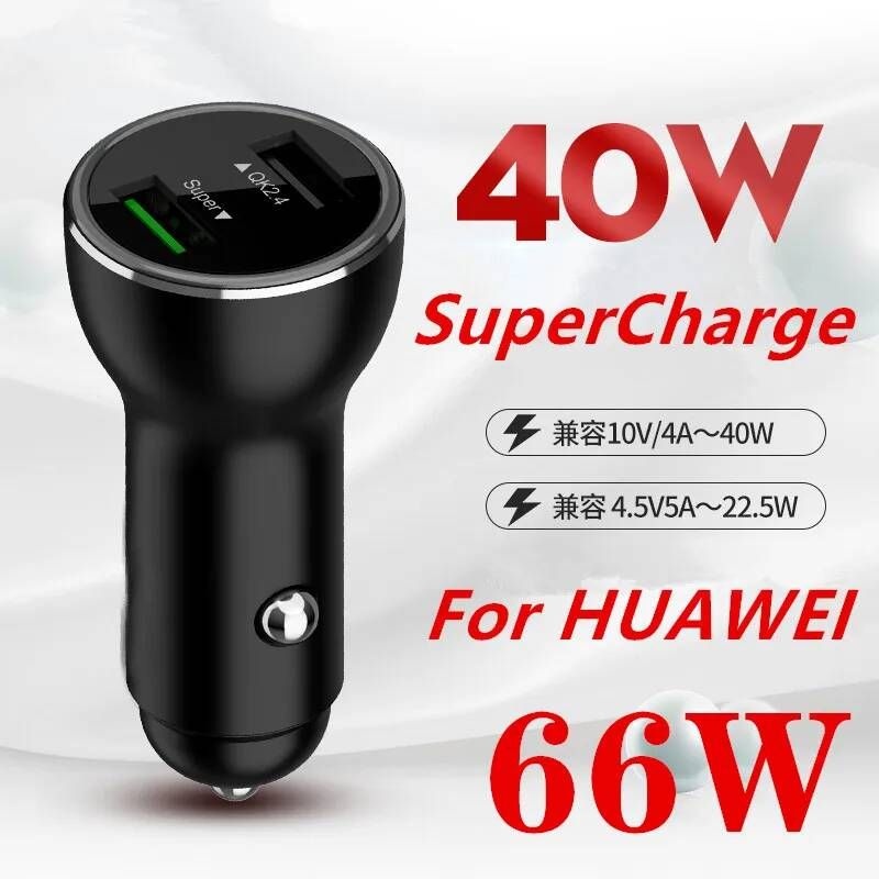 [해외] 차량용 시거잭 충전기 Huawei 듀얼 USB SuperCharge 66W 고속 Usb type-c 케이블 어댑터 용 40W 40 30 20 Pro 10 9 X P40 P30 OPPO