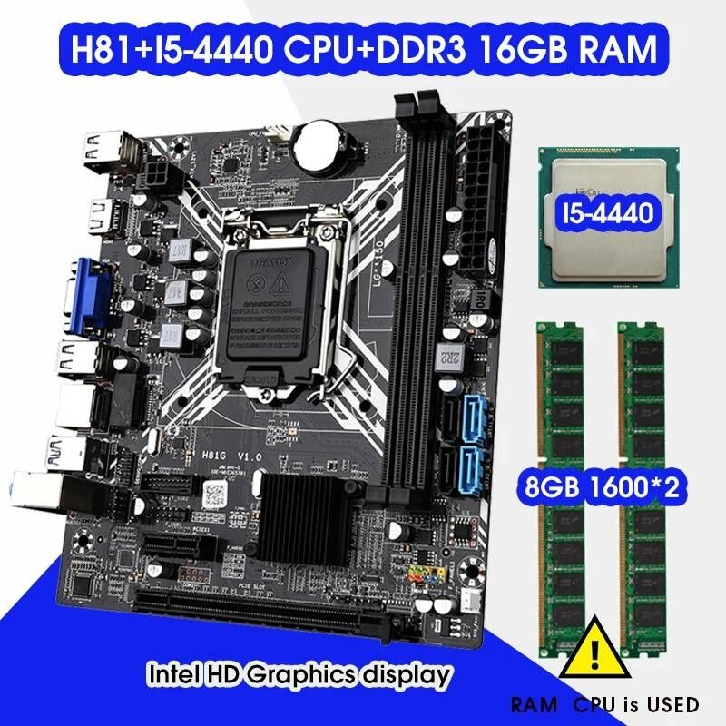[해외] 마더보드 메인보드 H81 메인 보드 키트 LGA 1150 스위트 인텔 코어 i5 4440 프로세서 DDR3 16GB (2x8GB) 1600MHz RAM 메모리 세