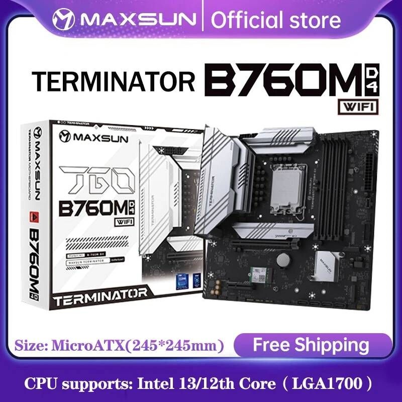 [해외] 마더보드 메인보드 MAXSUN-뉴 터미네이터 B760M D4 WIFI SATA M.2 DDR4 PCIE4.0 LGA1700 지원 인텔 12th/13th 코어 (12400F/13400F/13600)