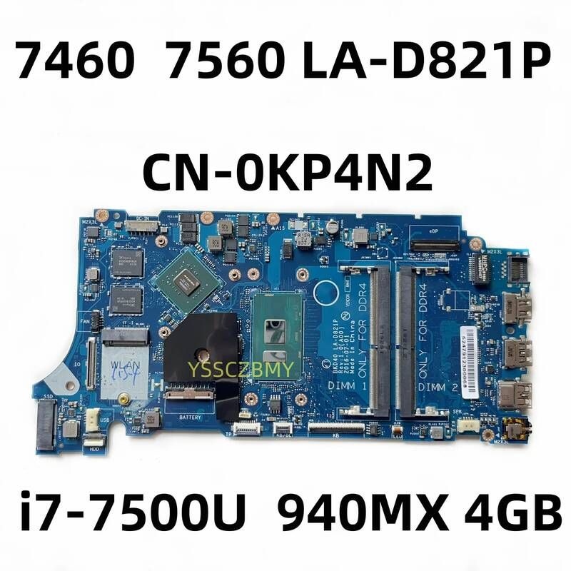UnKnown [해외] 마더보드 메인보드 I7-7500U 940MX 4GB Dell Inspiron 7460 7560 노트북 마더 보드 BKD40 LA-D821P CN-0KP4N2 0KP4N2 KP4N2 메인