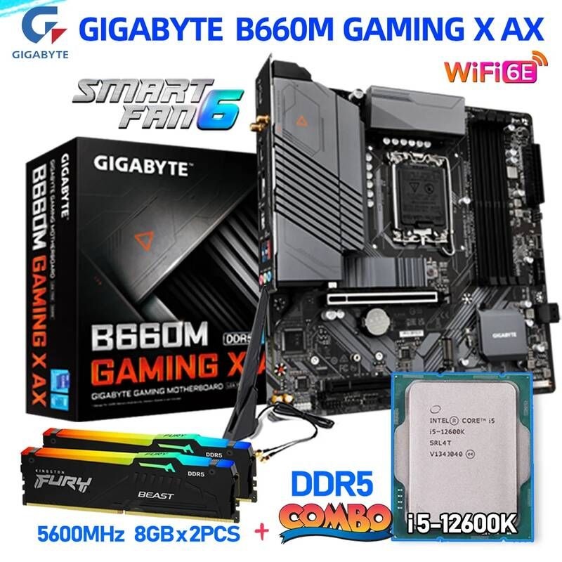 [해외] 마더보드 메인보드 LGA1700 기가바이트 인텔 B660M 게임 X AX 마더 보드 i5 프로세서 i5-12600K 세트 DDR5 5600MHz 16gb (8Gb x2) R
