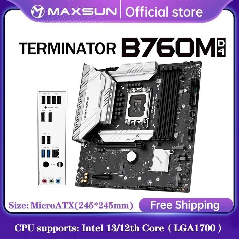 [해외] 마더보드 메인보드 [세계 초연] MAXSUN 마더 보드 터미네이터 B760M D4 4 * SATA3 3 M.2 DDR4 128GB 지원 인텔 13/12th 코어 LGA170