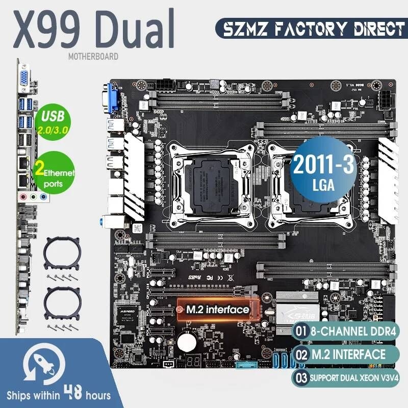 [해외] 마더보드 메인보드 X99 듀얼 CPU 소켓 Xeon LGA 2011-3 DDR4 최대 256GB 기가비트 이더넷 VGA USB3.0SATA3.0 NVMe M.2