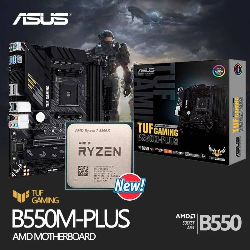 UnKnown [해외] 마더보드 메인보드 AMD-마더보드 키트 Ryzen 7 5800X R7 CPU + ASUS TUF 게임 B550M PLUS Micro-ATX 프로세서 팬 미포함