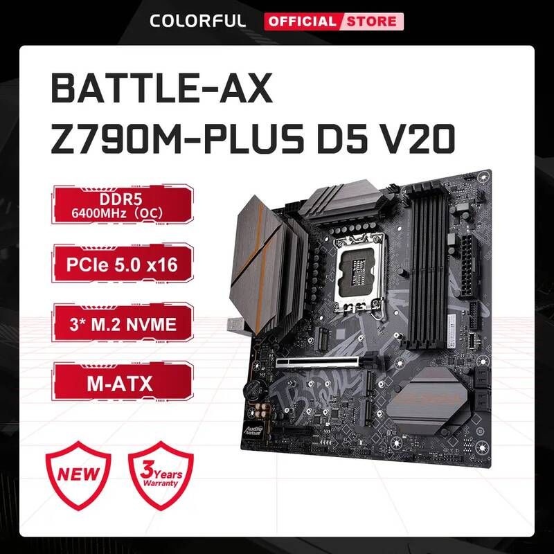 [해외] 마더보드 메인보드 다채로운 배틀-AX Z790M-PLUS 마더 보드 LGA 1700 인텔 M-ATX 메인 DDR5 6400MHz PCIE5.0 지원 13th Gen 코어