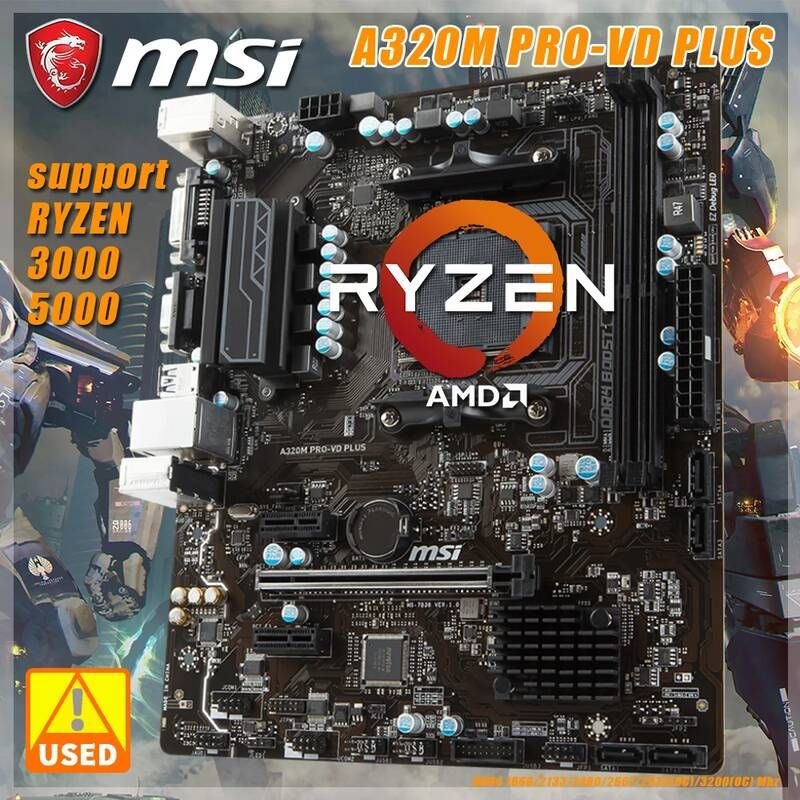 UnKnown [해외] 마더보드 메인보드 Msi A320M PRO-VD PLUS 마더 보드 지원 AMD RYZEN 시리즈 A320 칩셋 DDR4 32G in AM4 Pinout For 5 5000 5600
