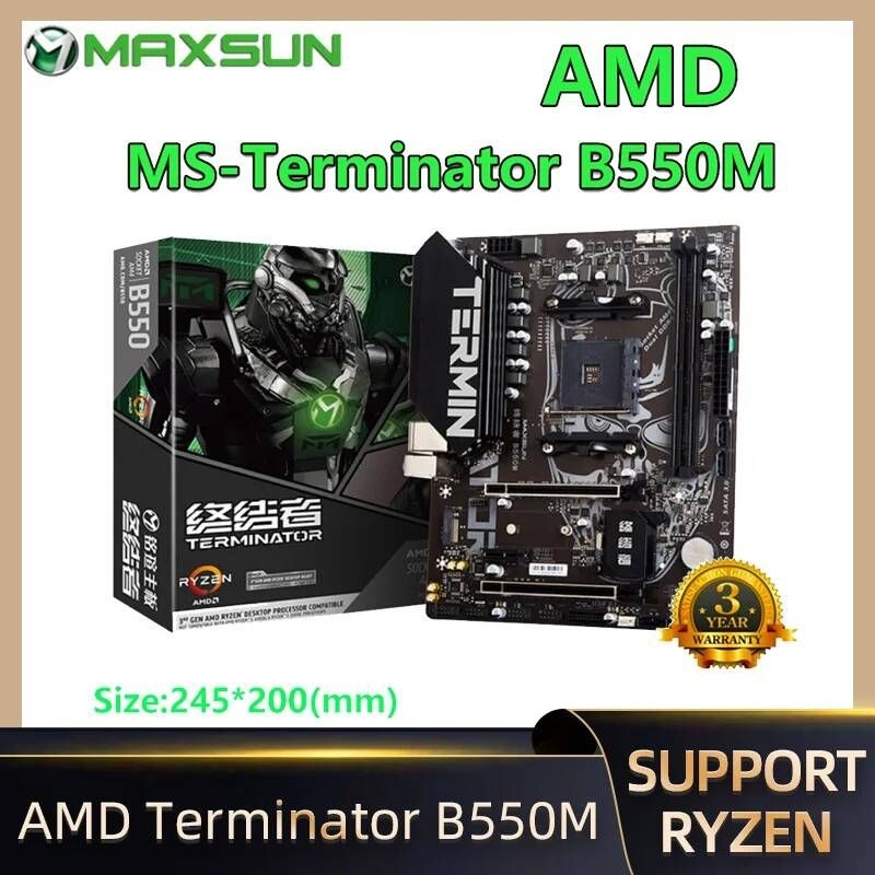 [해외] 마더보드 메인보드 MAXSUN-터미네이터 B550M AMD 데스크탑 PC 게임용 USB3.1 M.2 Nvme Sata3 DDR4 듀얼 채널 메모리 지원 R5 3600