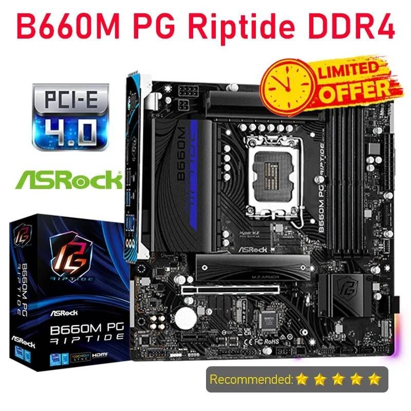 [해외] 마더보드 메인보드 LGA 1700 CPU ASROCK B660M PG Riptide DDR4 Micro ATX Intel B660 PCIe 4.0x16 USB 3.2Gen 128G 지원 12 gen 마더 보드