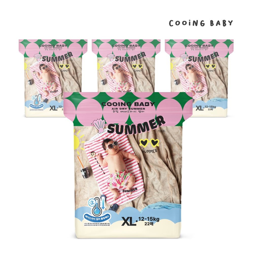 쿠잉 Summer 에어드라이 팬티 기저귀 특대형(XL) 22매x 4팩 