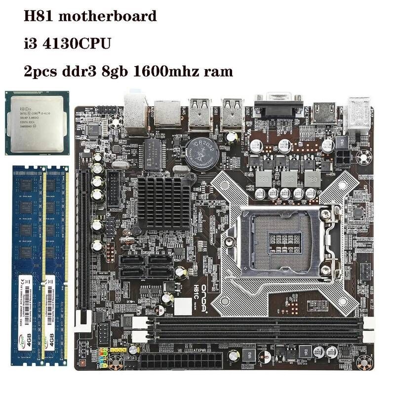 [해외] 마더보드 메인보드 H81M-E/M51AD/DP MB 인텔 H81 PC 마더 보드 LGA 1150 MATX + i3 4130CPU 2개 ddr3 8GB 1600mhz ram 메인