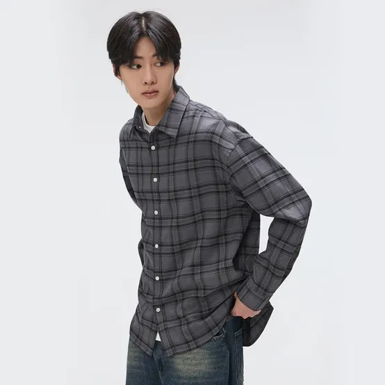 오버핏 체크 셔츠