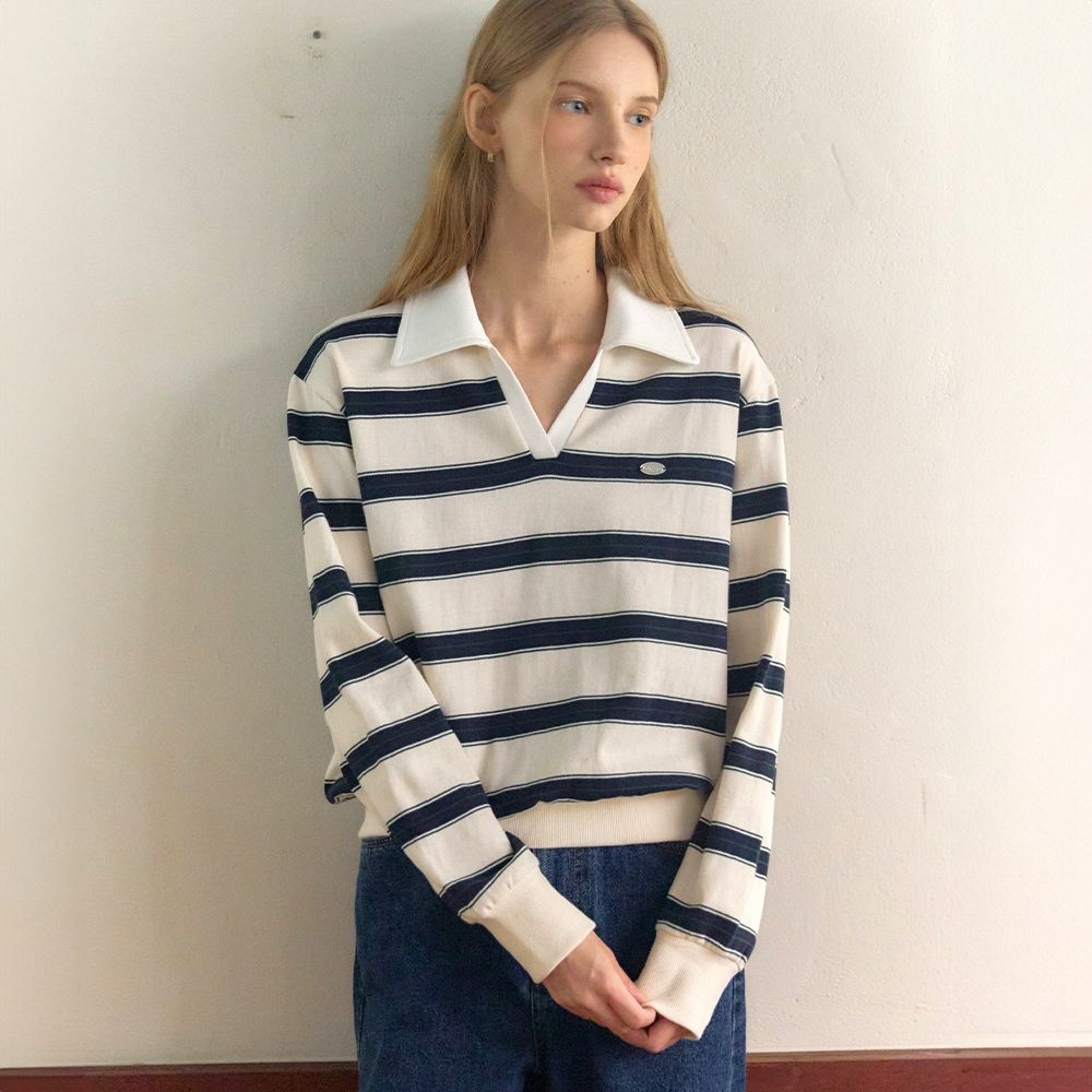 Stripe Logo Collar Sweatshirt - White