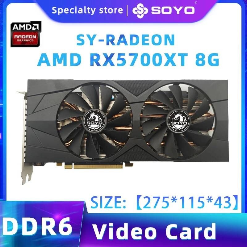 UnKnown [해외] SOYO-그래픽 카드 RX 5700XT 5500XT 8GB GPU GDDR6 256 비트 8 핀 + 7nm 비디오 지원 데스크탑 CPU