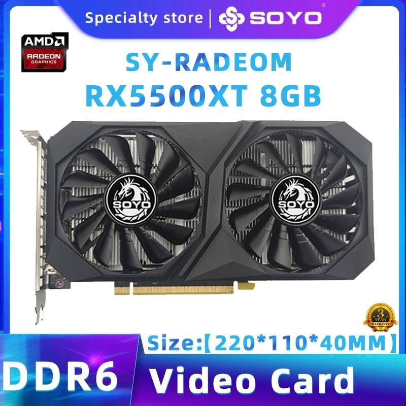 UnKnown [해외] SOYO-오리지널 RX5500XT 8GB 그래픽 카드 GPU GDDR6 128bit 8 핀 7nm HDMI x 1 DP 3 비디오 지원 데스크탑 CPU