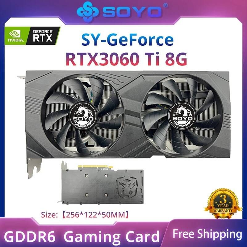 [해외] SOYO-신제품 Nvidia GeForce RTX3060Ti 8G 그래픽 카드 GDDR6 비디오 메모리 게임 PCIEx16 4.0 256Bit HDMI 데스크탑 컴퓨터