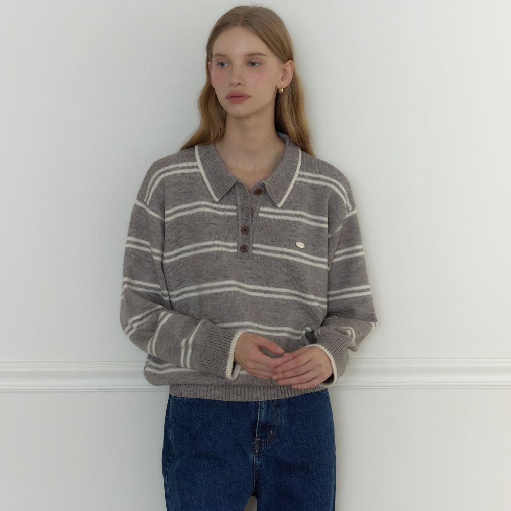 Carolyn Stripe Collar Knit - Melange grey
