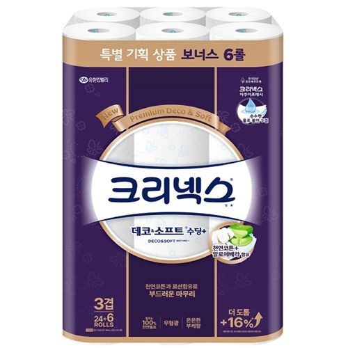[온누리7%혜택][크리넥스] 데코소프트 수딩플러스 3겹 25m 30롤