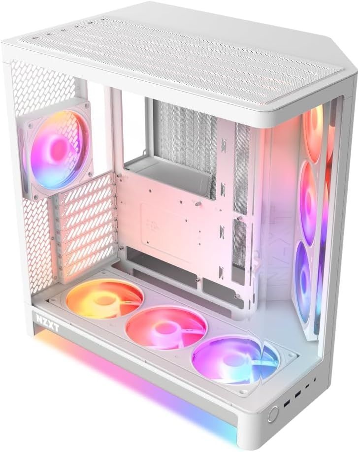 NZXT H6 RGB+ 컴팩트 듀얼 챔버 ATX PC 케이스 - 사전 설치된 RGB 팬 및 컨트롤 허브 라이트 360mm 라디에이터 백커넥트