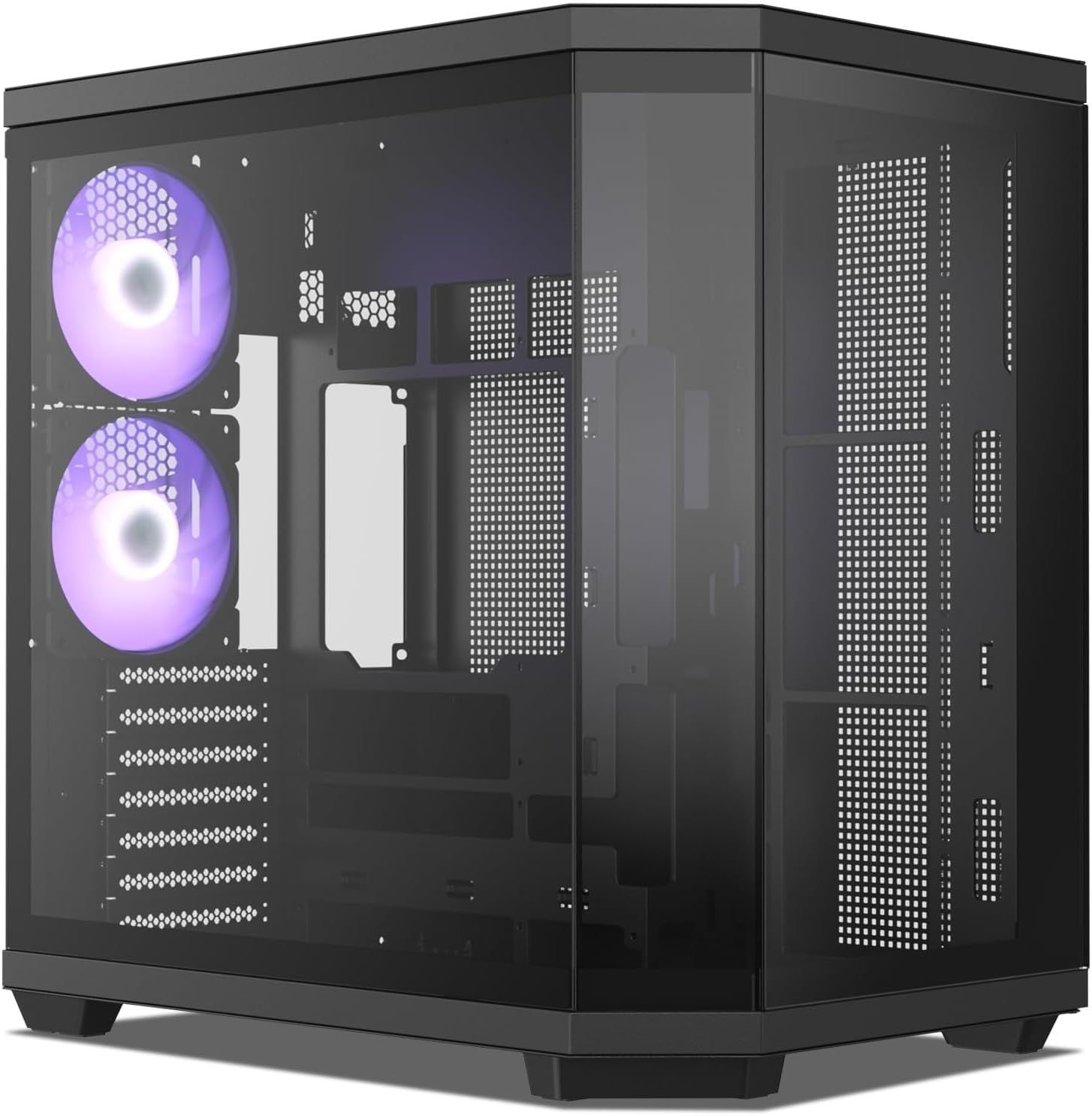 베트루 CT3 ATX 미드 타워 게이밍 컴퓨터 PC 케이스, 듀얼 챔버 강화 유리, 360mm 라디에이터 및 11개의 팬, 최대 410mm