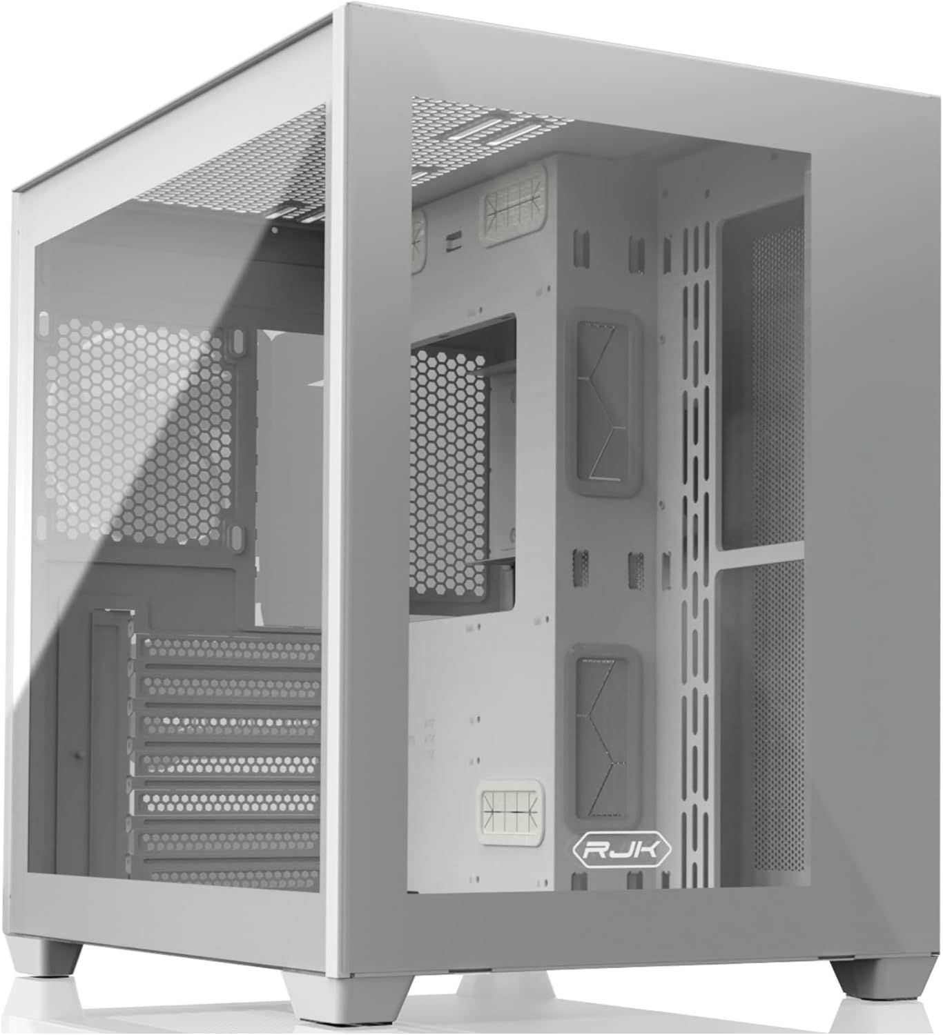 라이진텍 팬 C7 화이트, ATX PC 케이스, 듀얼 챔버 디자인, 강화 유리 측면 패널, 전면 I/O USB 타입-C 포트, 마그네틱
