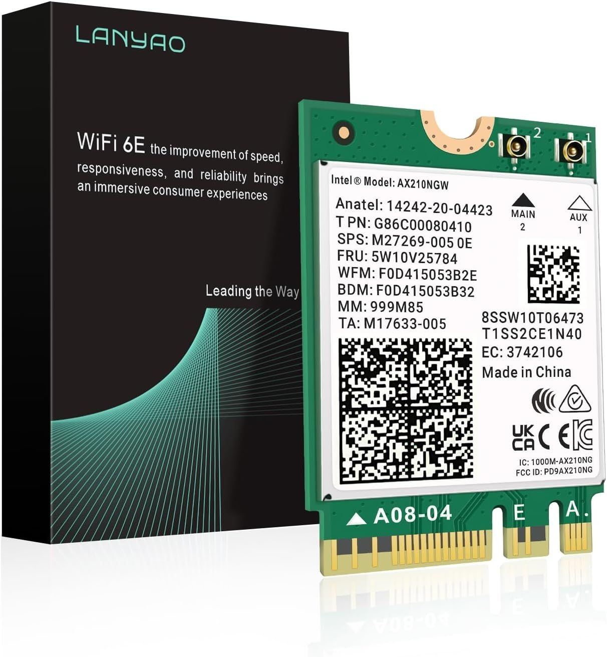 LANYAO WiFi 6E AX210 NGW 무선 카드 M.2 2230/NGFF 노트북 모듈(블루투스 5.3, 5400Mbps 트라이밴드 칩 어댑터, 초저지연, Windows
