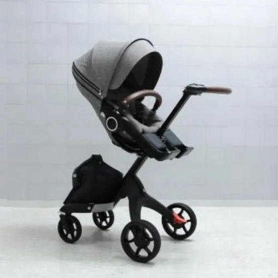 [유모차판매] 스토케 V6 블랙멜란지 디럭스 유모차, V6 블랙멜란지 블랙프레임+브라운핸들