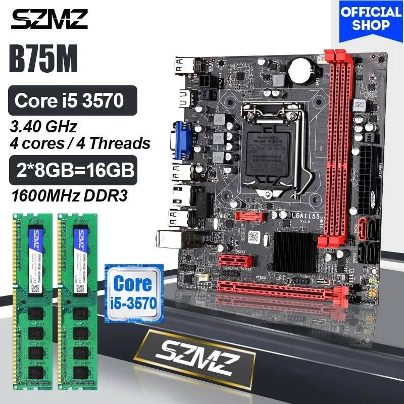 [해외] 마더보드 메인보드 리퍼브 SZMZ B75 PC 마더 보드 게이밍 키트 인텔 i5 3570 2*8GB DDR3 플레이트 placa mae LGA 1155 프로세서