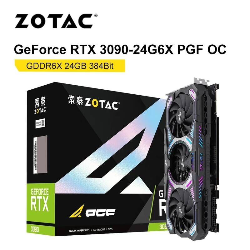 UnKnown [해외] ZOTAC- RTX 3090 24G 6X PGF OC 그래픽 카드 RTX3090 GDDR6X GPU 8nm 24GB 384Bit 비디오 게임 NVIDIA