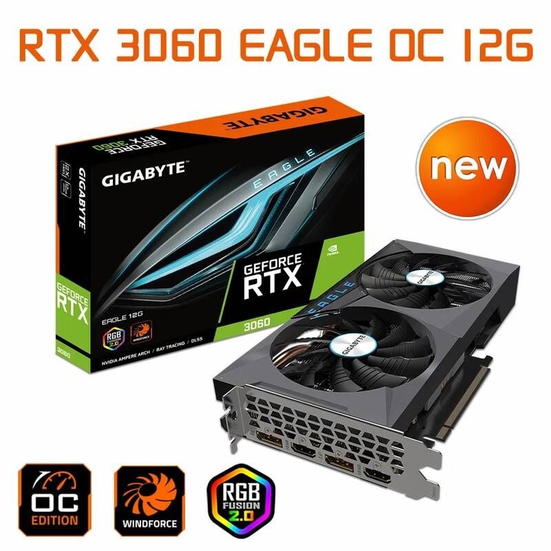 UnKnown [해외] GDDR6 기가 바이트 GeForce RTX 3060 EAGLE OC 12G LHR 그래픽 듀얼 팬 HDCP 192Bit 15000MHz 게임용 비디오 카드 신규
